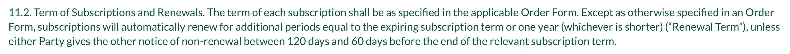 SaaS auto renewal clause example