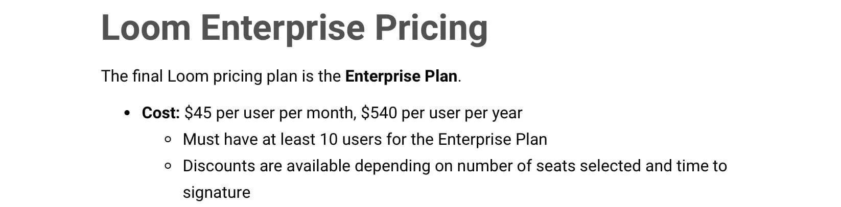 Loom enterprise cost