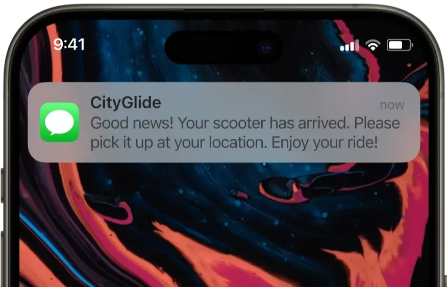 Cityglide scooter rental Chiang Mai - notification on iphone - scooter has arrived
