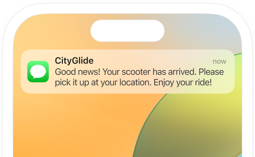 Cityglide scooter rental Chiang Mai - notification on iphone - scooter has arrived