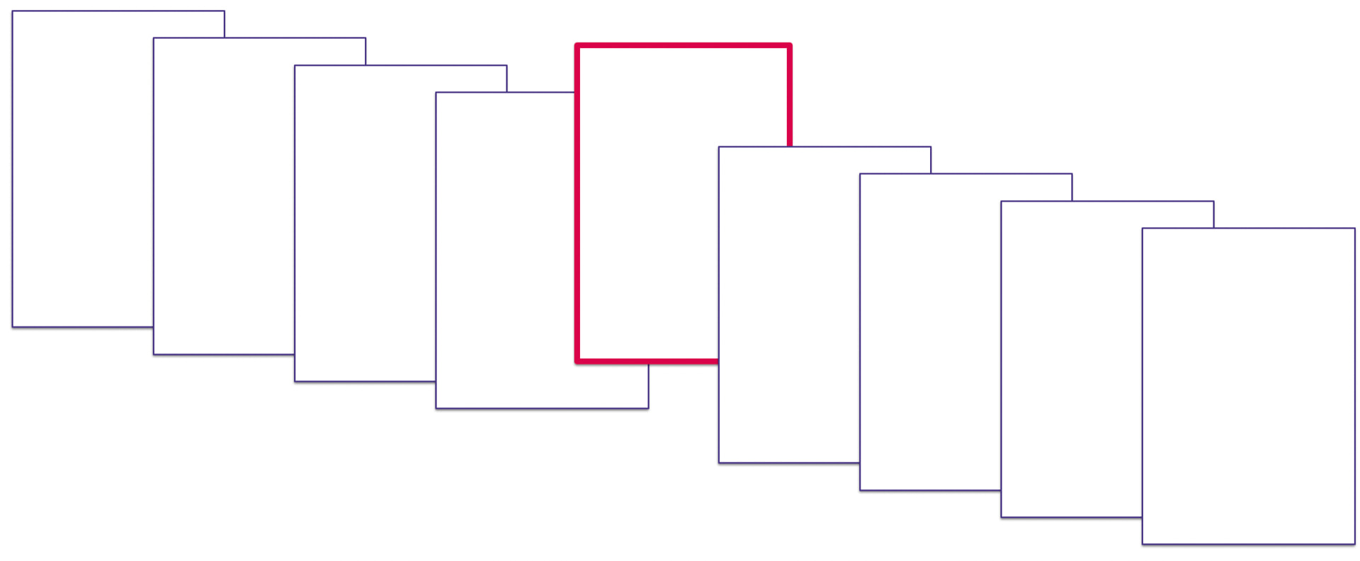 Horizontal stack of blank pages, one in a middle highlighted