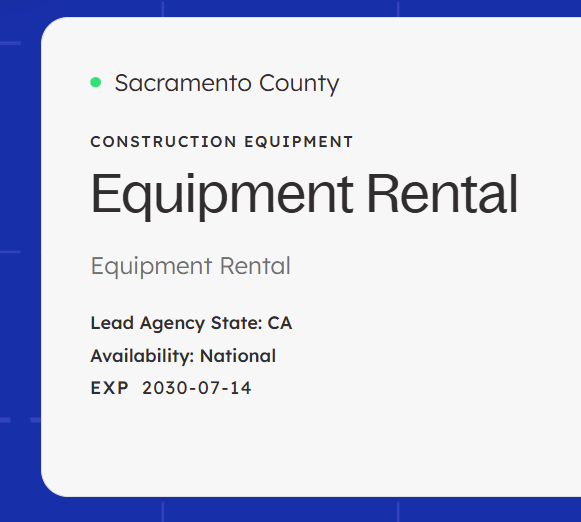 Equipment Rental Contract from Sacramento County, CA