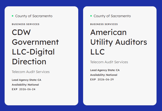 New Contract: Telecom Audity led by Sacramento County