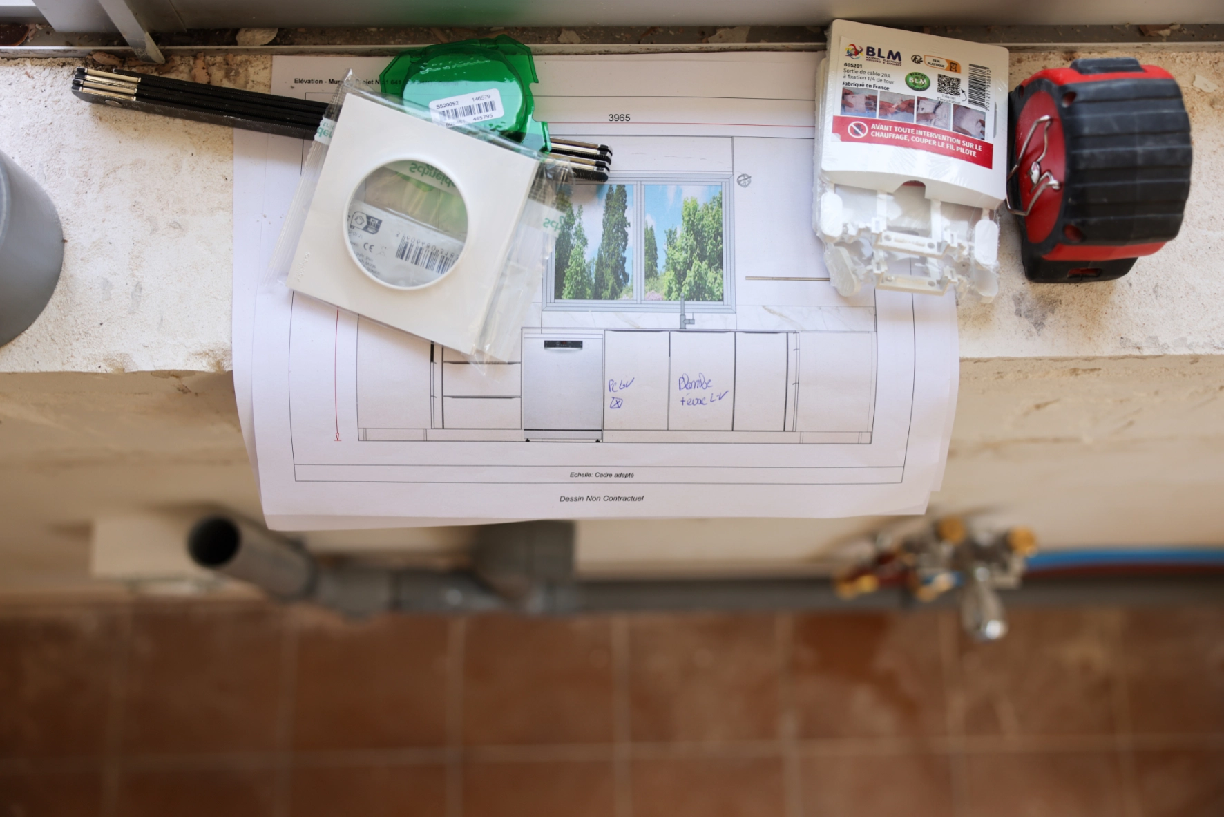 Photo du plan de la cuisine pendant le chantier