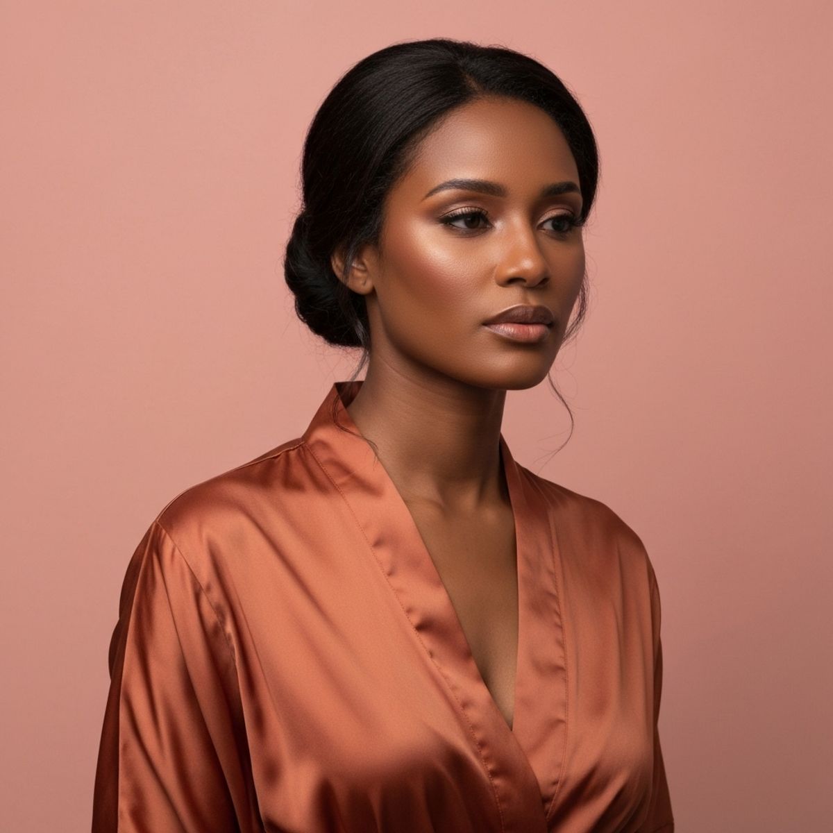 Professional photographer taking a close-up photo of a woman with glowing skin in a studio setting