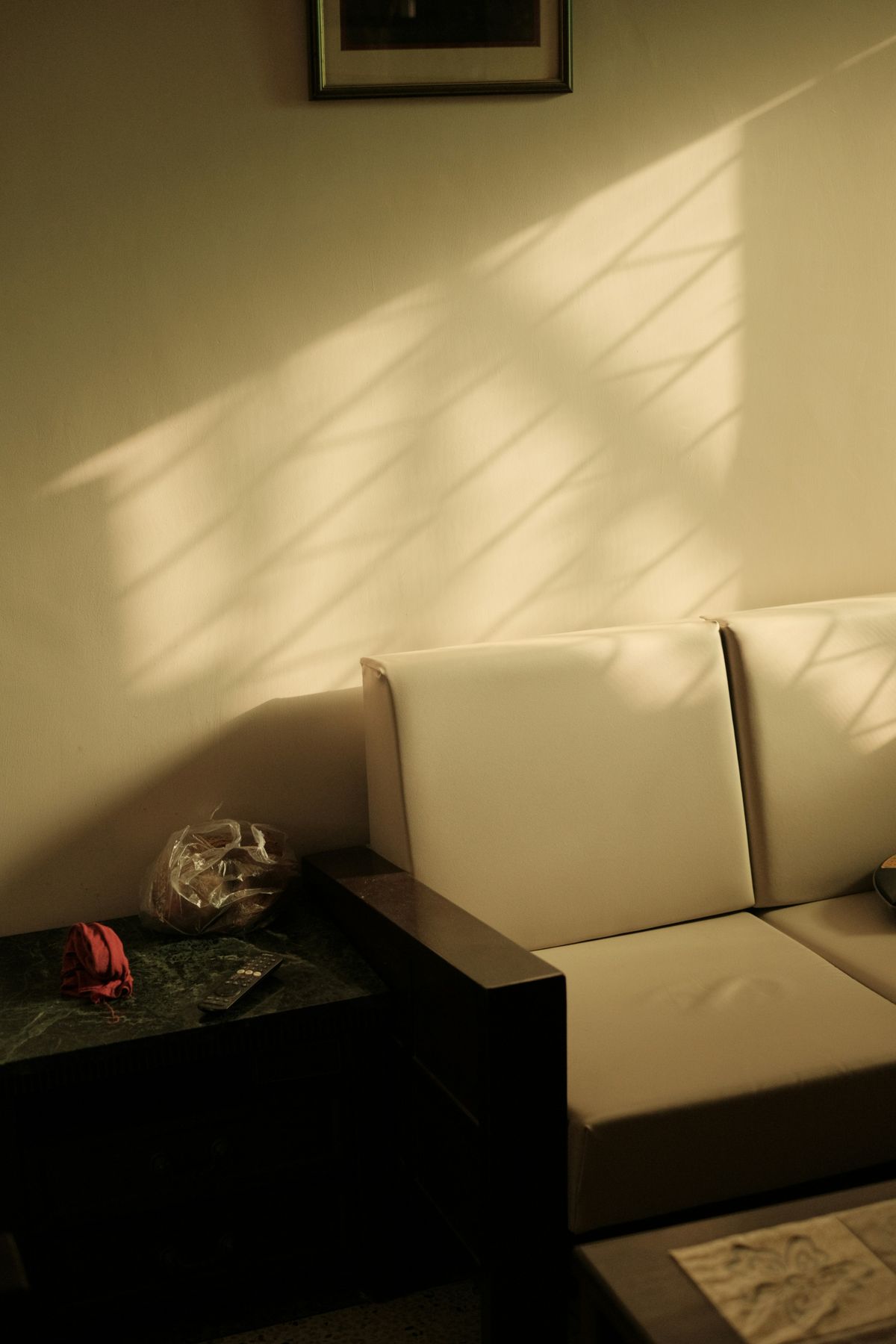 A calm relaxing tea corner inside a wellness center with soft lighting