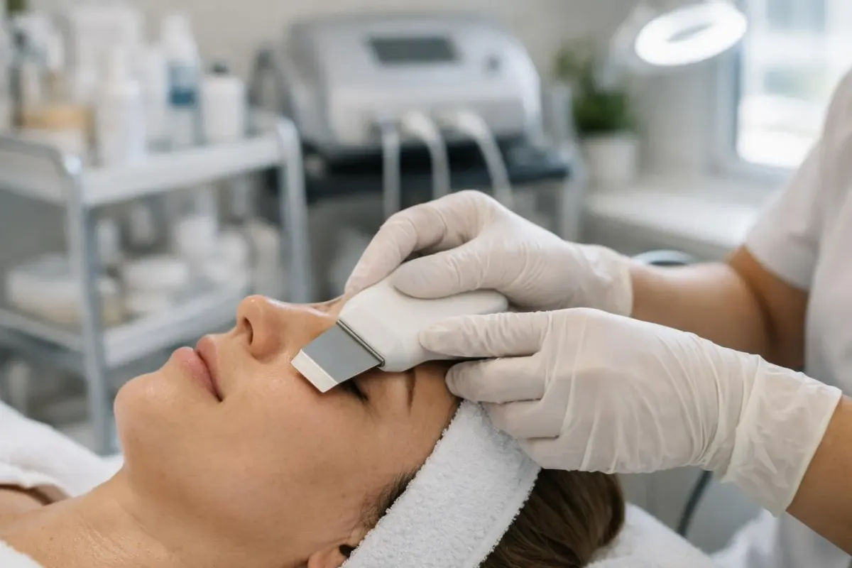 Examen médical du visage avec un appareil médical.