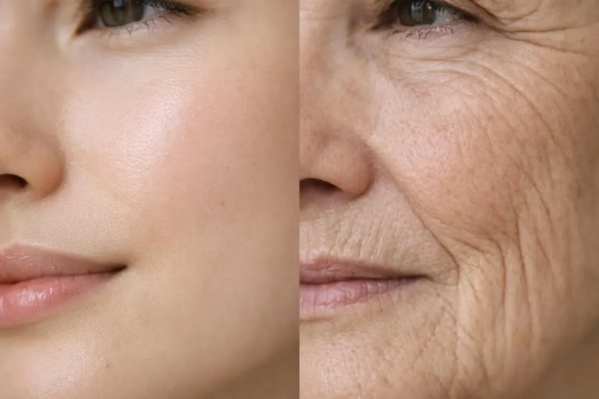 Peau lisse et peau ridée, contraste de jeunesse et de vieillesse.