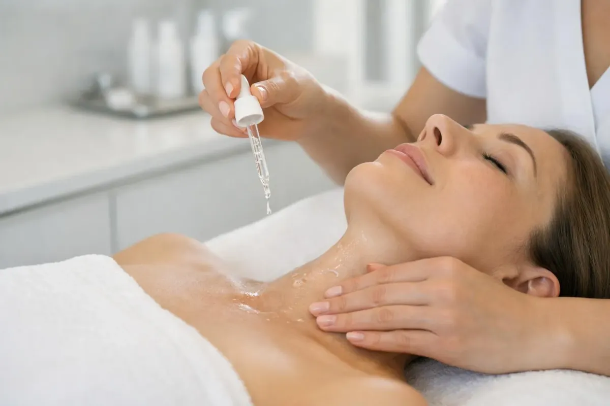Femme recevant un traitement de soin de la peau dans un salon de beauté.