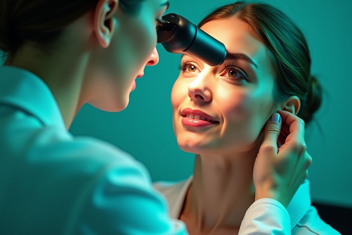 Examen médical de la vue par un professionnel de santé.