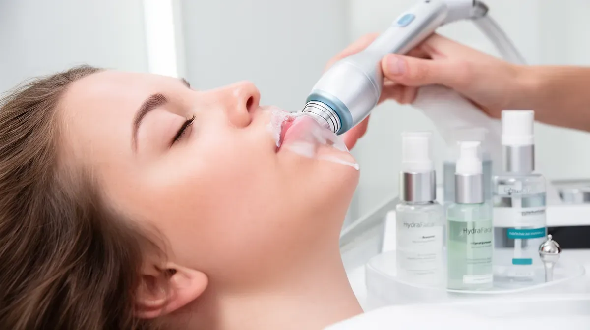 Femme recevant un traitement de soins de la peau dans un salon de beauté.