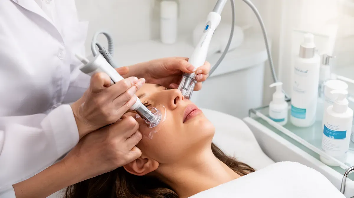 Femme subissant un traitement de soins de la peau dans un cabinet médical.