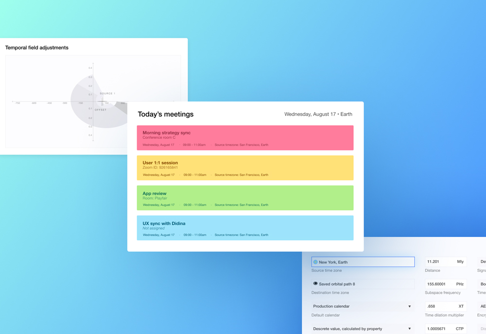 Calendar Calculator feature, showing today's meetings in the Calendar interface