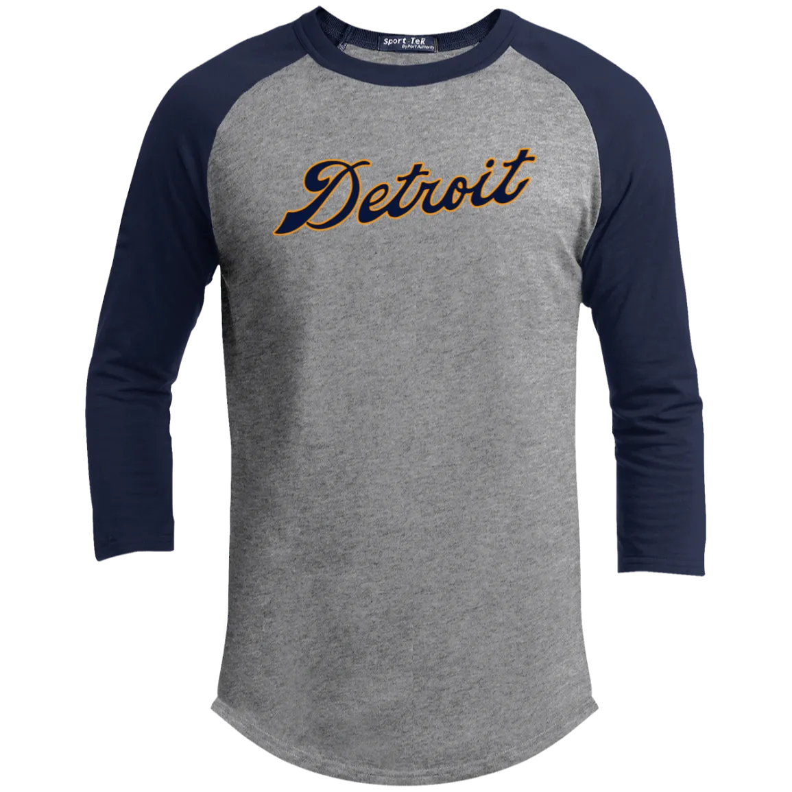 Detroit Script - Navy + Orange Kids 3/4 Raglan Sleeve Shirt