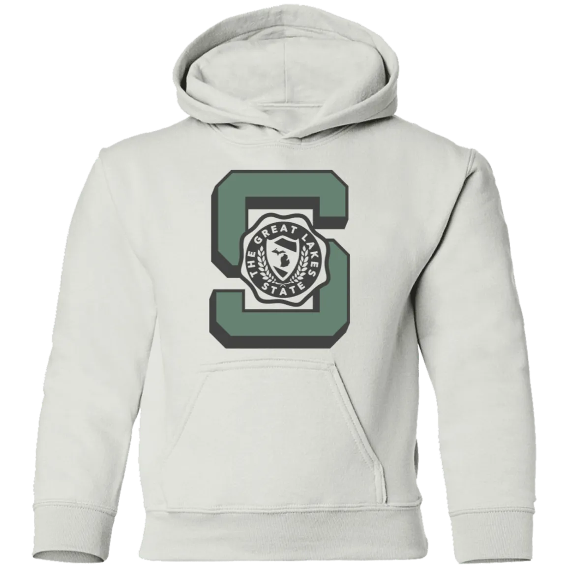 Michigan Big S Multi - Soft Green + Washed Black Kids Unisex Classic Hoodie