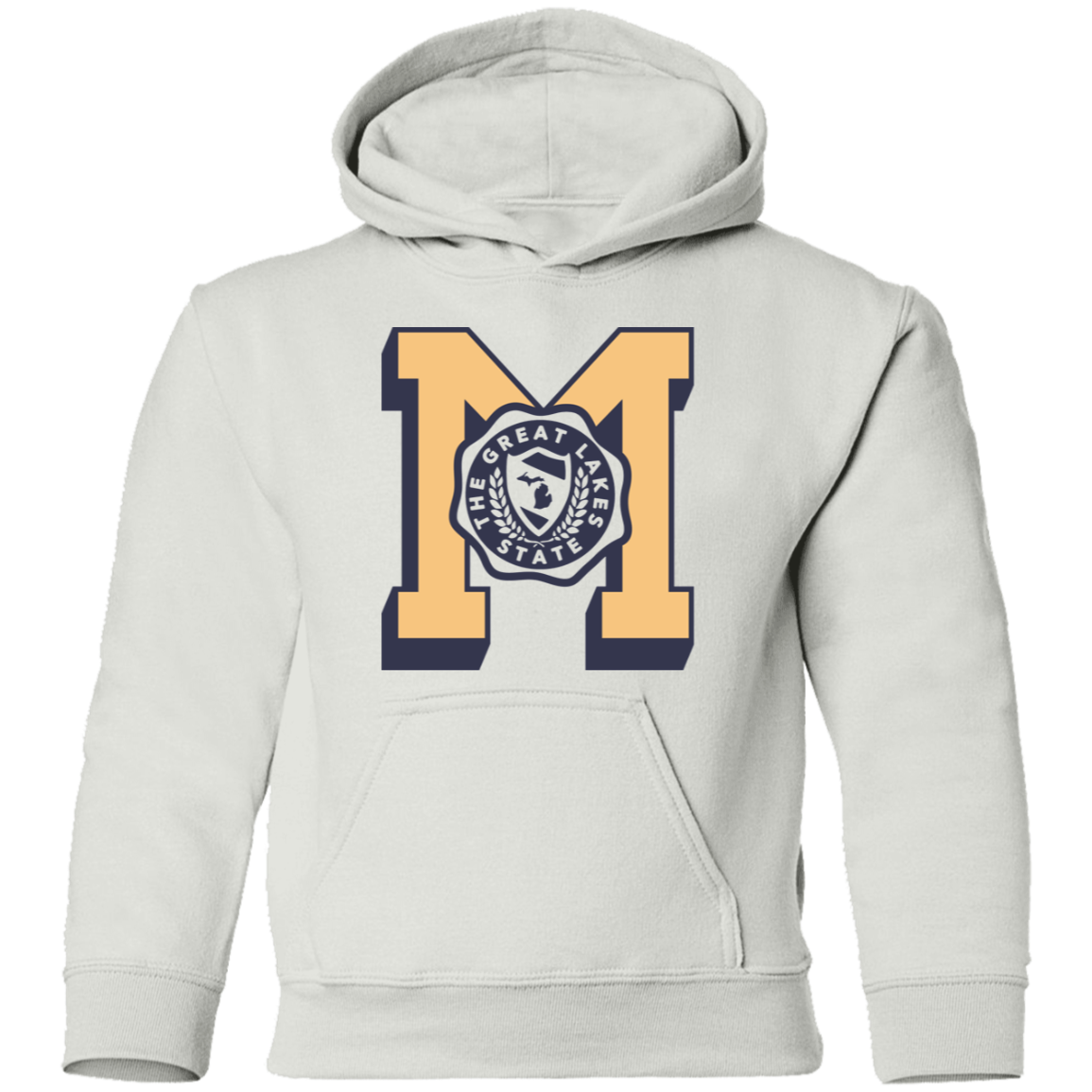 Michigan Big M Multi - Soft Gold + Navy Kids Unisex Classic Hoodie