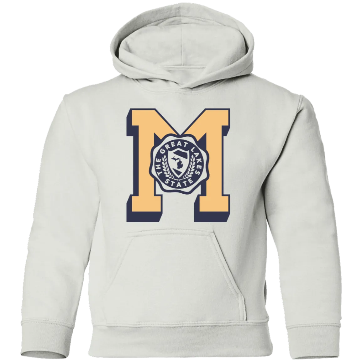 Michigan Big M Multi - Soft Gold + Navy Kids Unisex Classic Hoodie
