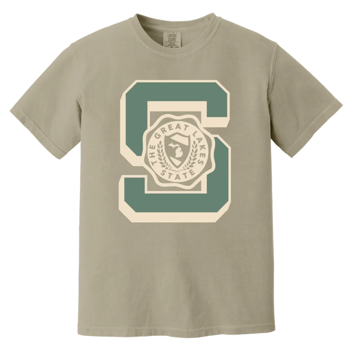 Michigan Big S Multi - Soft Green + Ivory Vintage Wash T-Shirt