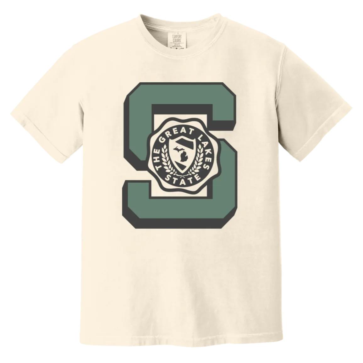 Michigan Big S Multi - Soft Green + Washed Black Vintage Wash T-Shirt