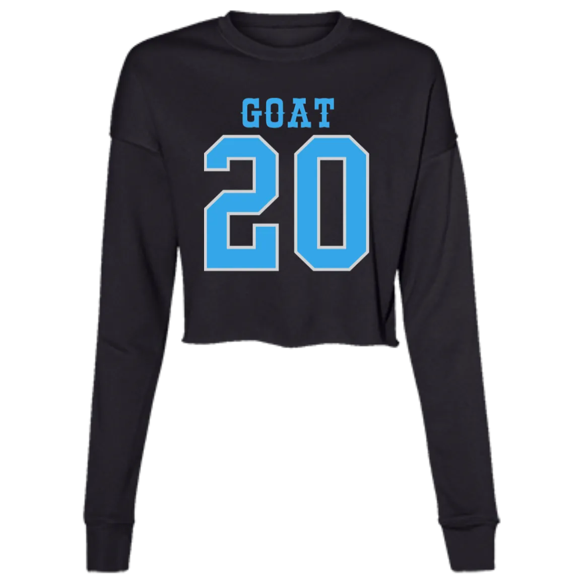 Detroit Football Number 20 - Light Blue + Silver Women's Cropped Crewneck Sweatshirt