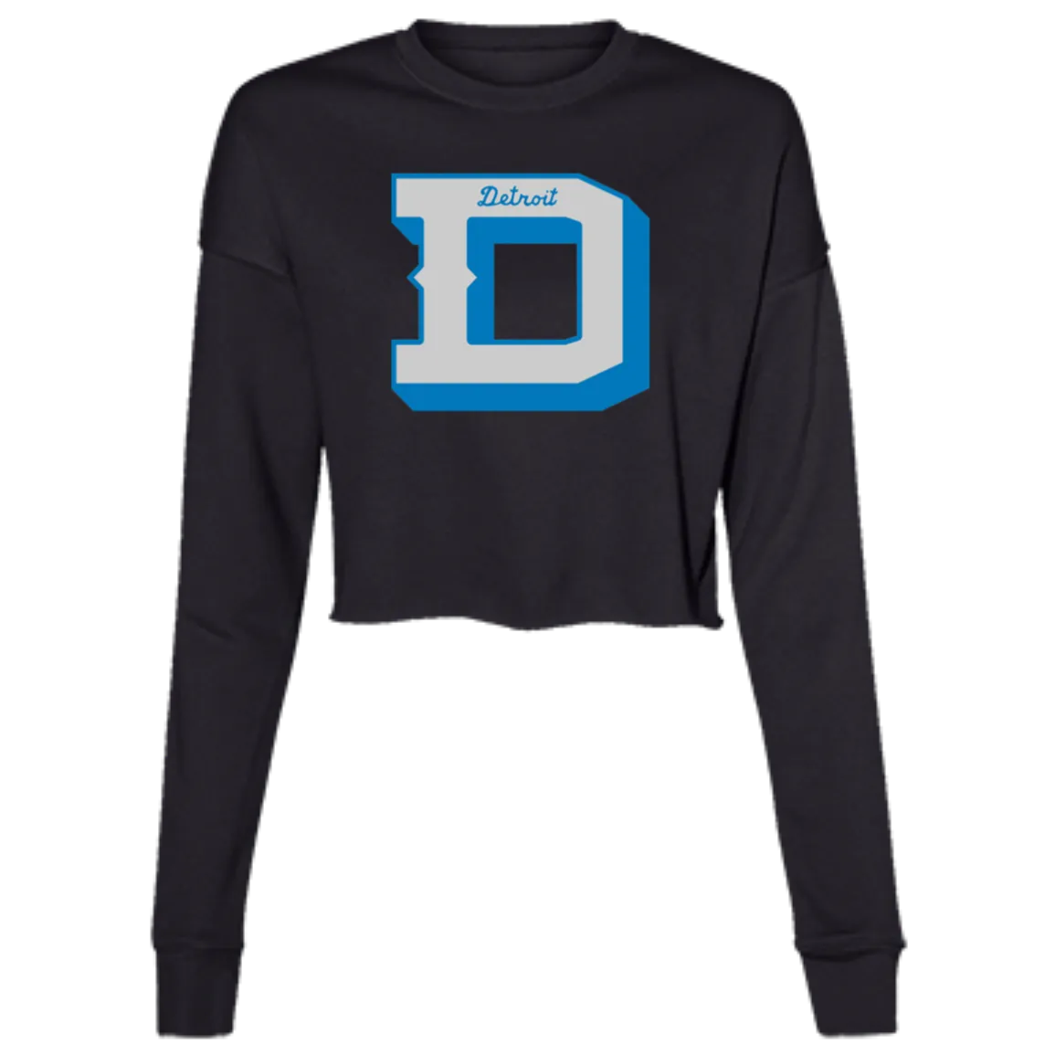 Detroit Football D - Silver + Blue Women's Cropped Crewneck Sweatshirt