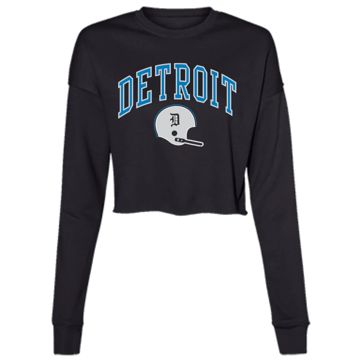 Detroit Football Helmet - Blue + Silver Women's Cropped Crewneck Sweatshirt