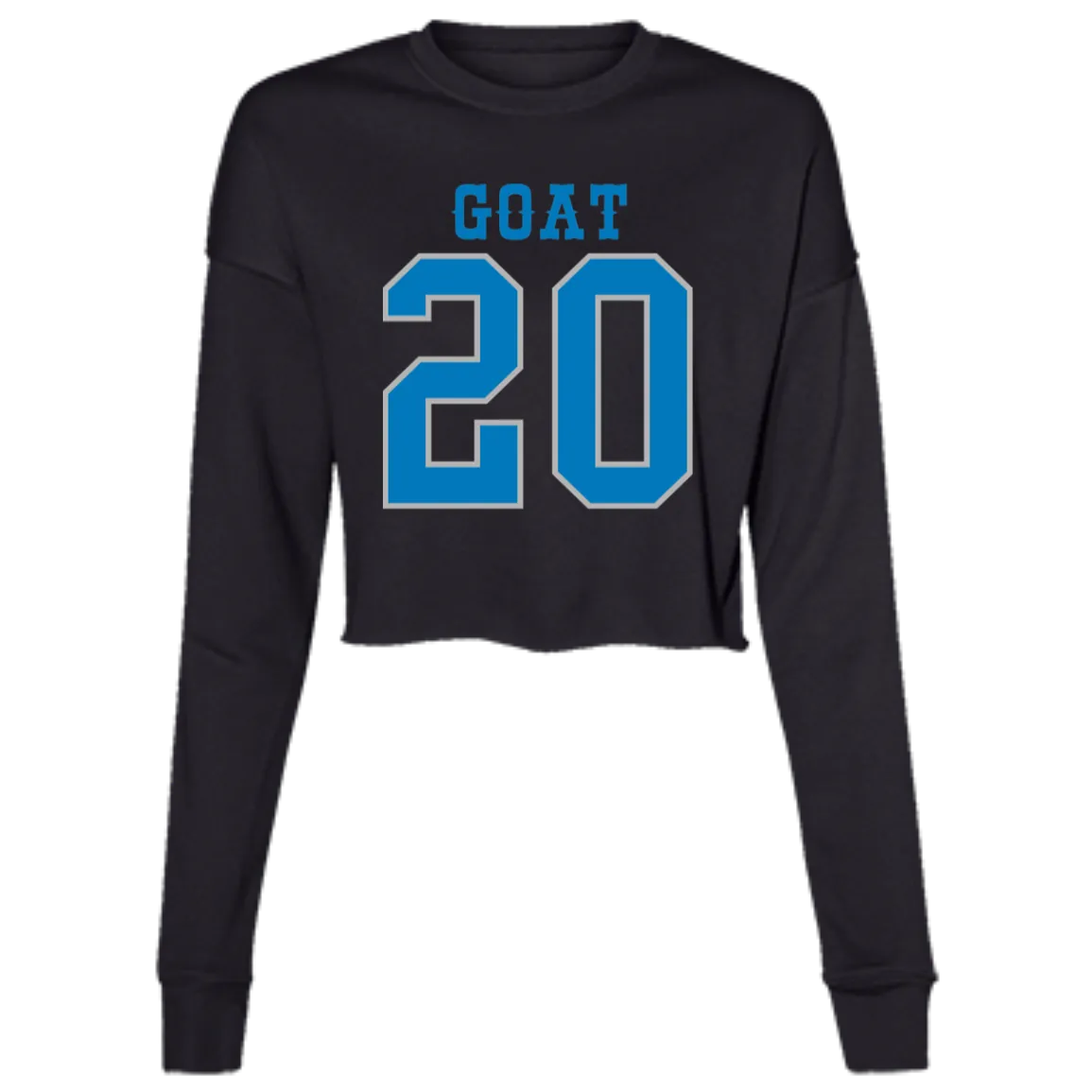 Detroit Football Number 20 - Dark Blue + Silver Women's Cropped Crewneck Sweatshirt
