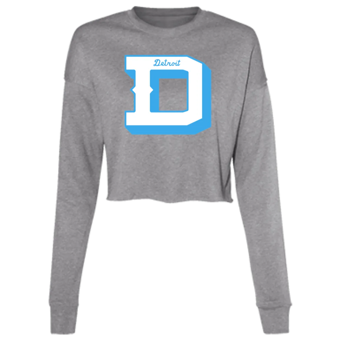 Detroit Football D - White + Light Blue Women's Cropped Crewneck Sweatshirt