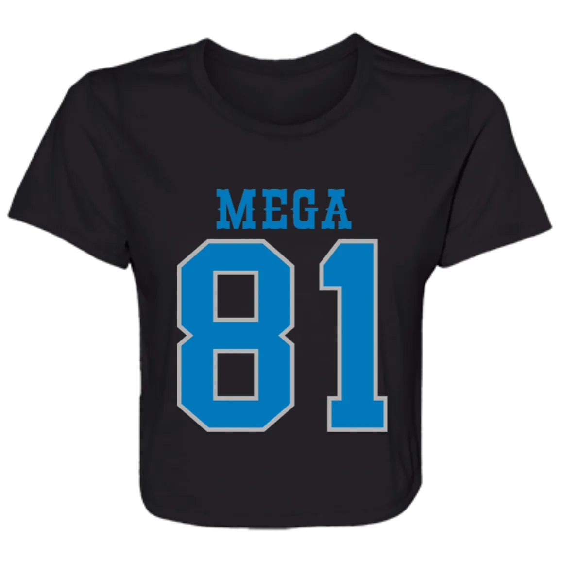 Detroit Football Number 81 - Dark Blue + Silver Flowy Cropped Tee