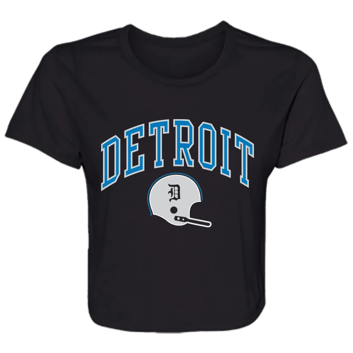 Detroit Football Helmet - Blue + Silver Flowy Cropped Tee