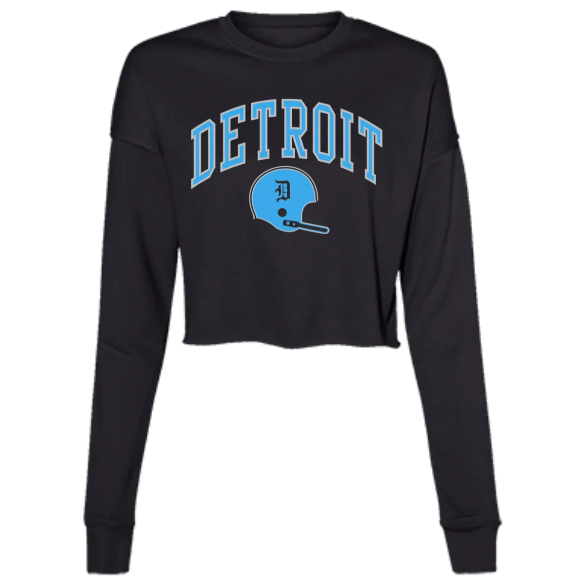 Detroit Football Helmet - Light Blue + Silver Women's Cropped Crewneck Sweatshirt