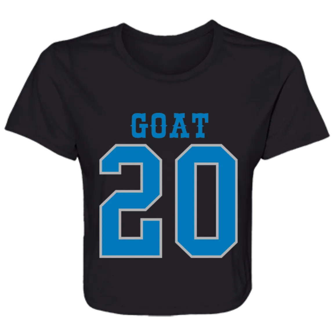 Detroit Football Number 20 - Dark Blue + Silver Flowy Cropped Tee