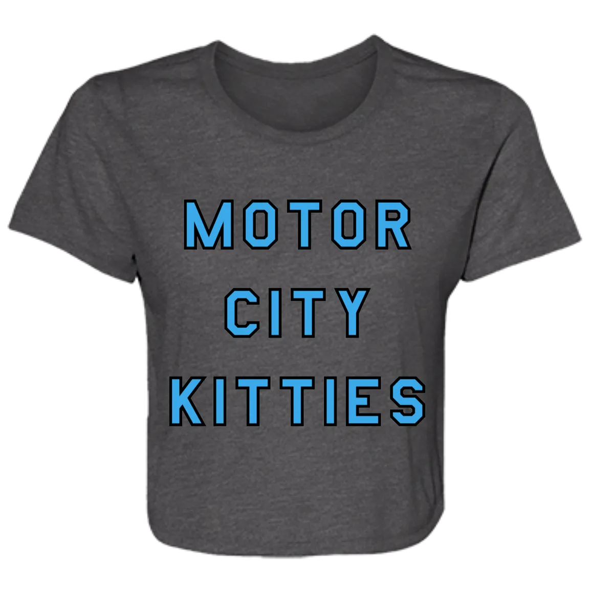 Motor City Kitties - Light Blue + Black Flowy Cropped Tee