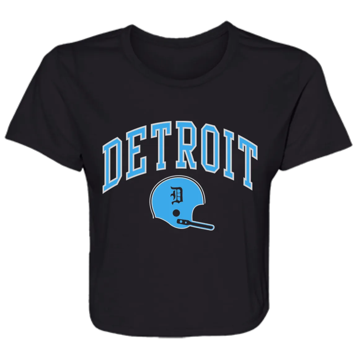 Detroit Football Helmet - Light Blue + Light Silver Flowy Cropped Tee