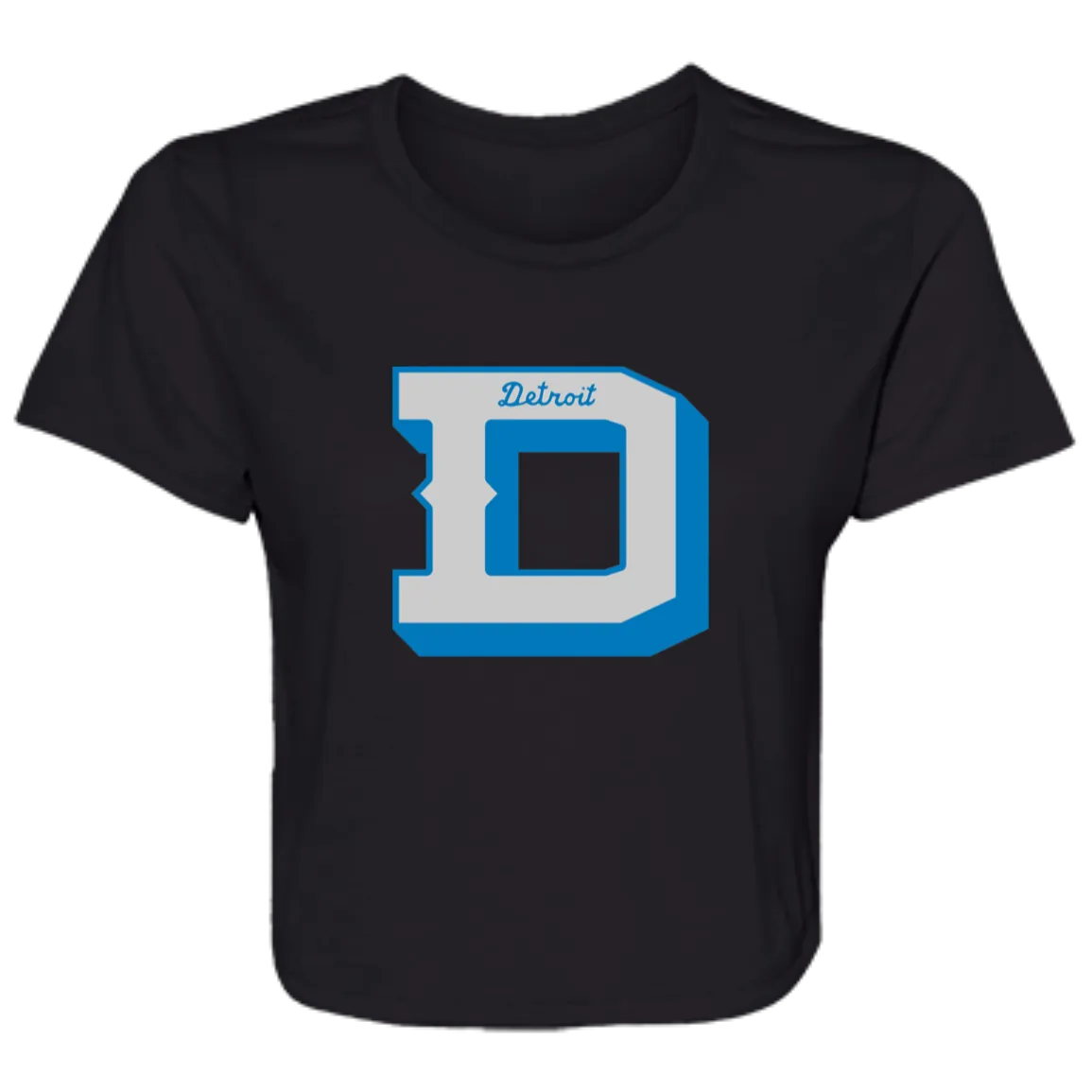 Detroit Football D - Silver + Blue Flowy Cropped Tee