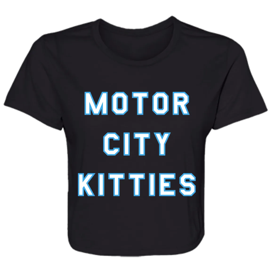 Motor City Kitties - White + Light Blue Flowy Cropped Tee