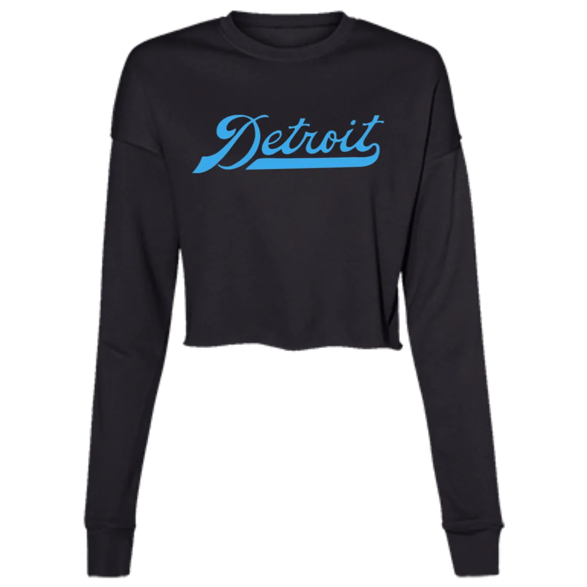 Detroit Football Script - Light Blue Women's Cropped Crewneck Sweatshirt