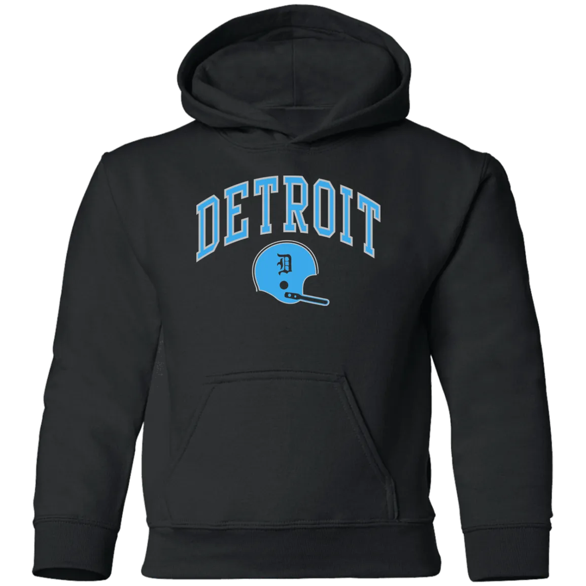 Detroit Football Helmet - Light Blue + Silver Kids Unisex Classic Hoodie