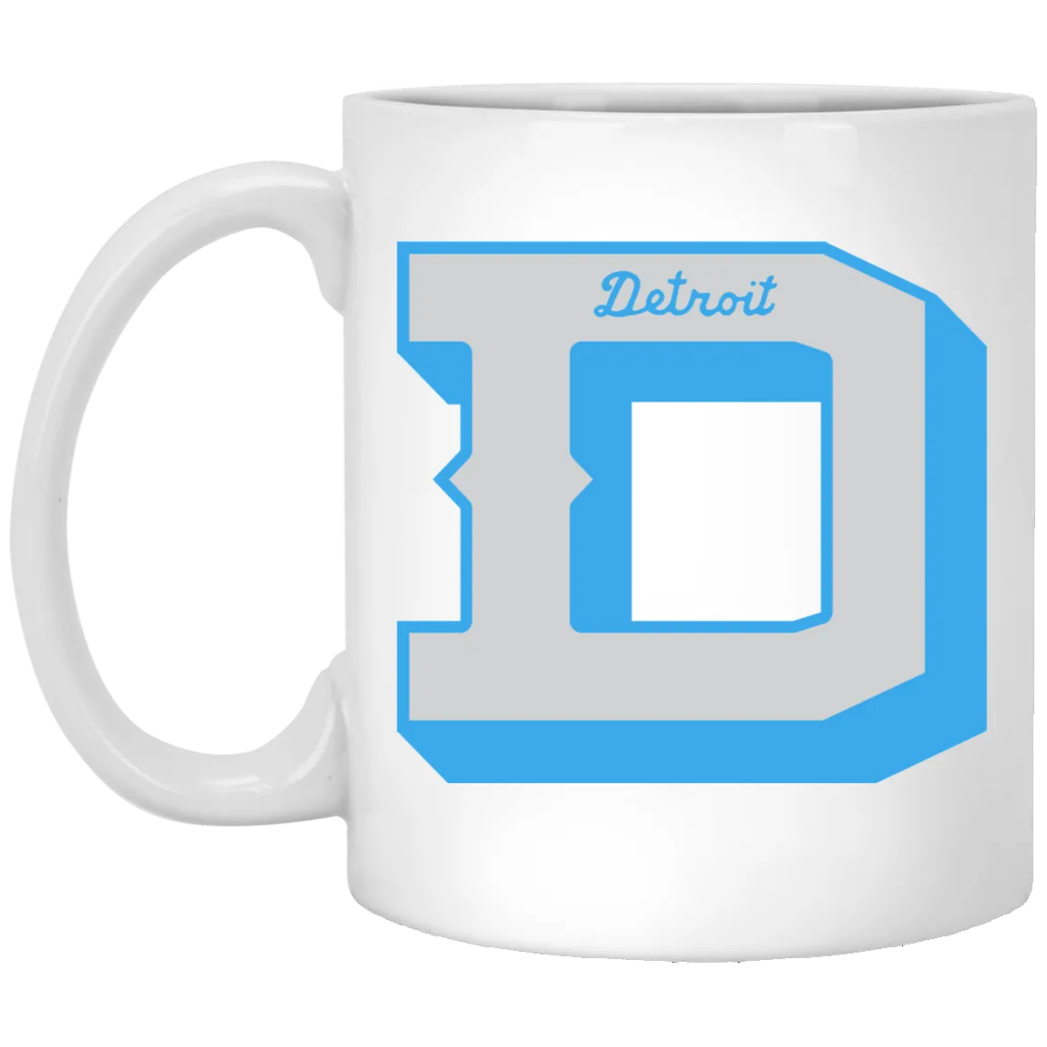 Detroit Football D - Silver + Light Blue White Mug