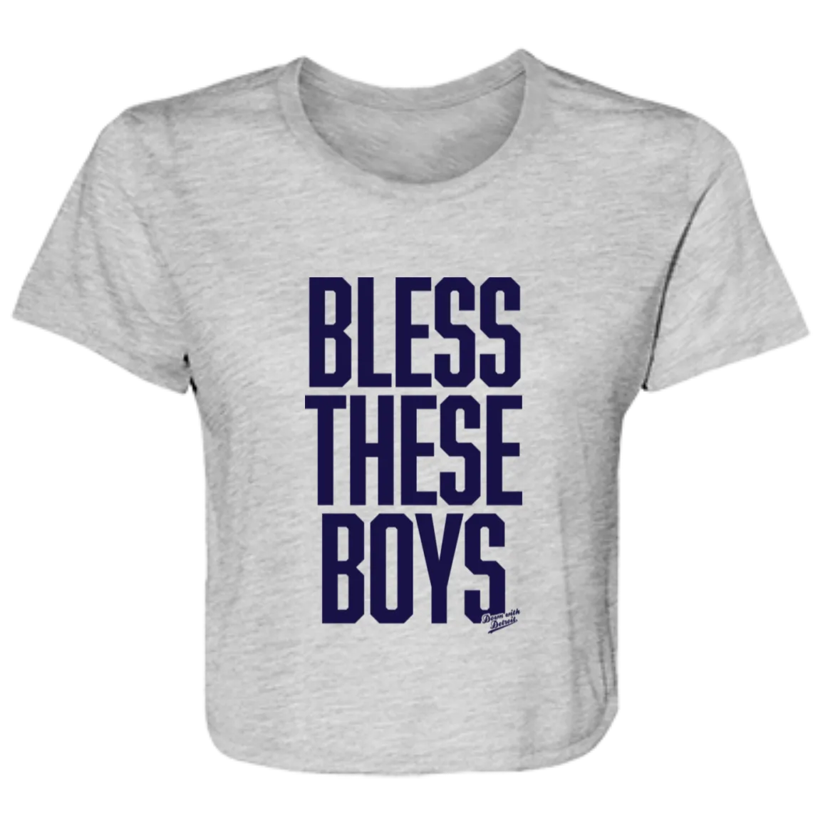 Bless These Boys Block Font - Navy Women's Flowy Cropped T-Shirt