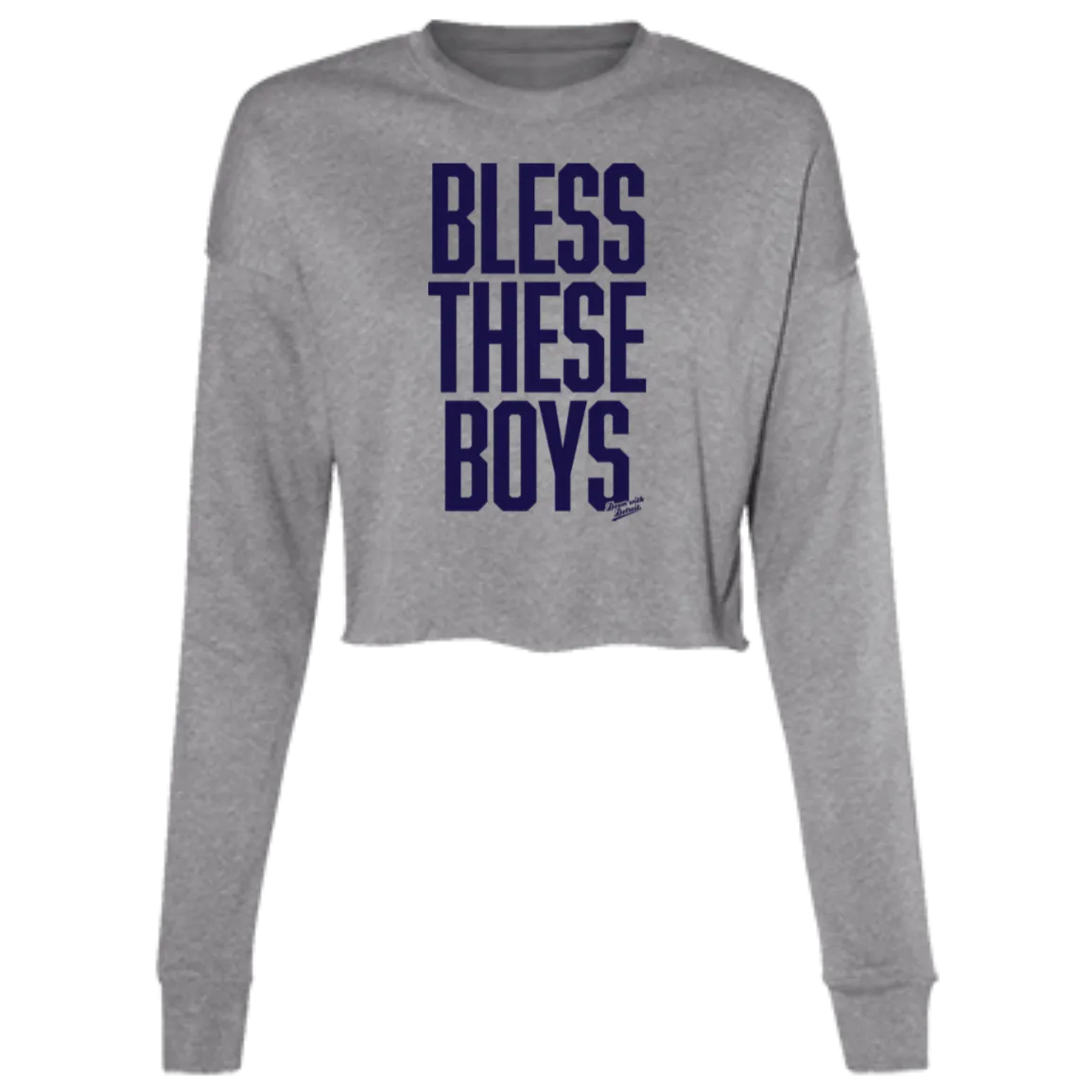 Bless These Boys Block Font - Navy Women's Cropped Crewneck Sweatshirt