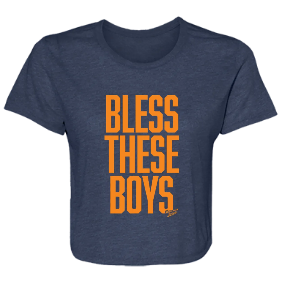 Bless These Boys - Block Font - Orange Women's Flowy Cropped T-Shirt