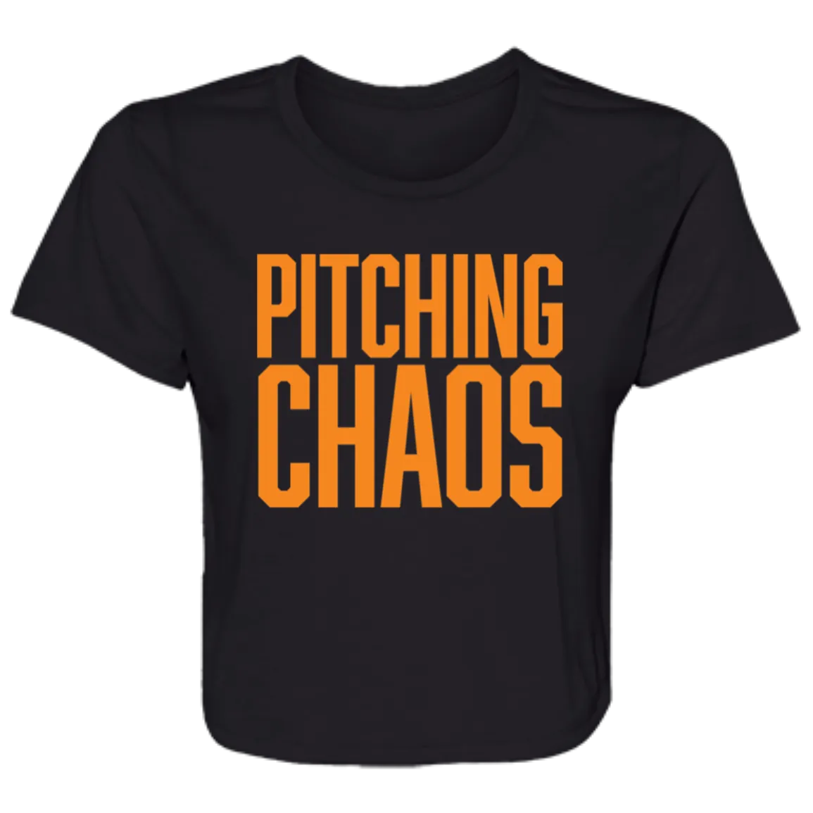 Pitching Chaos Orange Women's Flowy Cropped T-Shirt