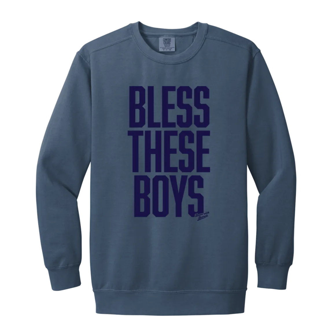 Bless These Boys Block Font - Navy Vintage Wash Crewneck Sweatshirt
