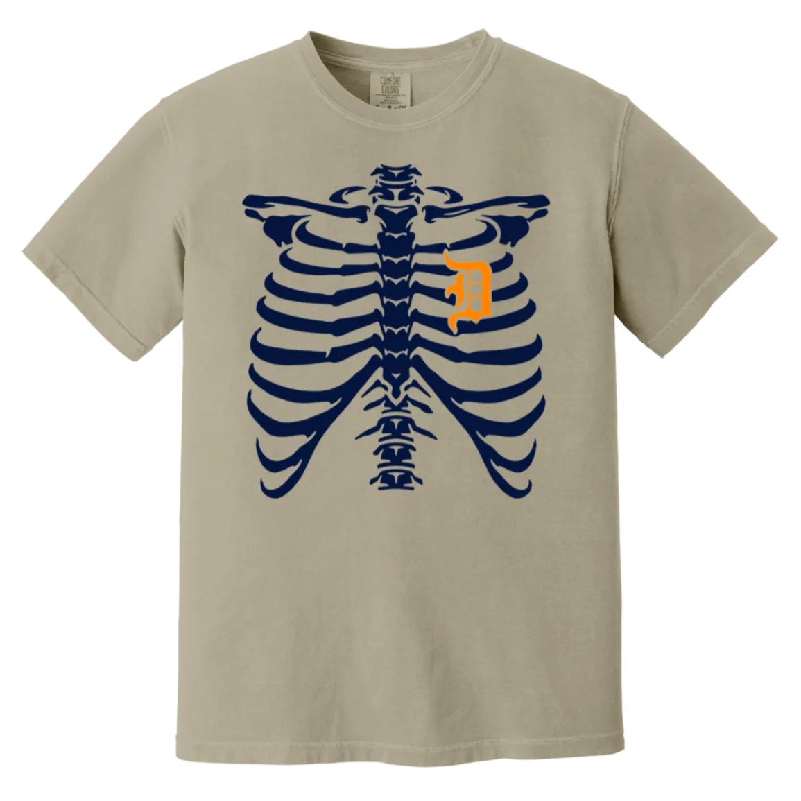 Detroit Heart Skeleton - Navy Orange Vintage Wash T-Shirt