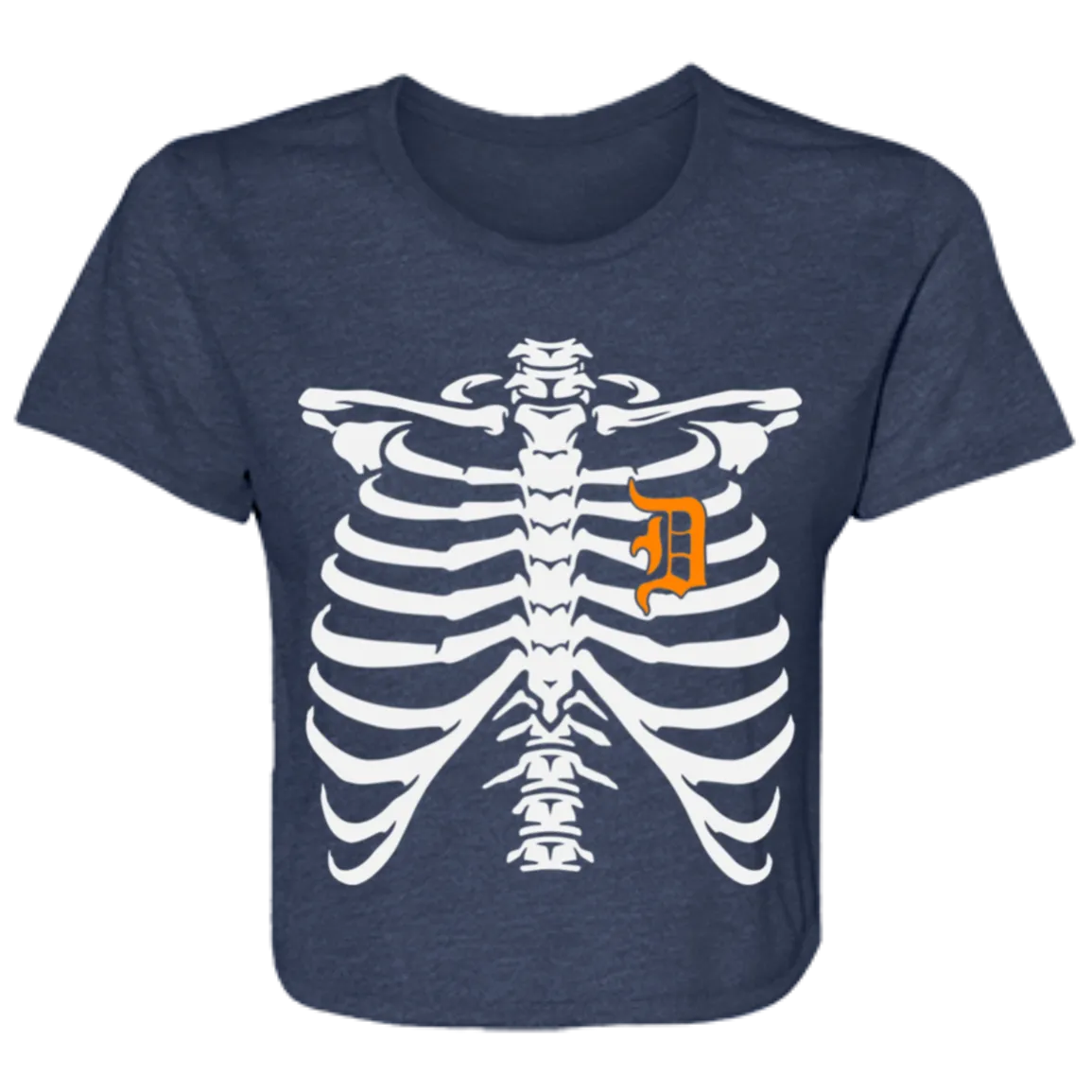 Detroit Heart Skeleton - White Orange Women's Flowy Cropped T-Shirt