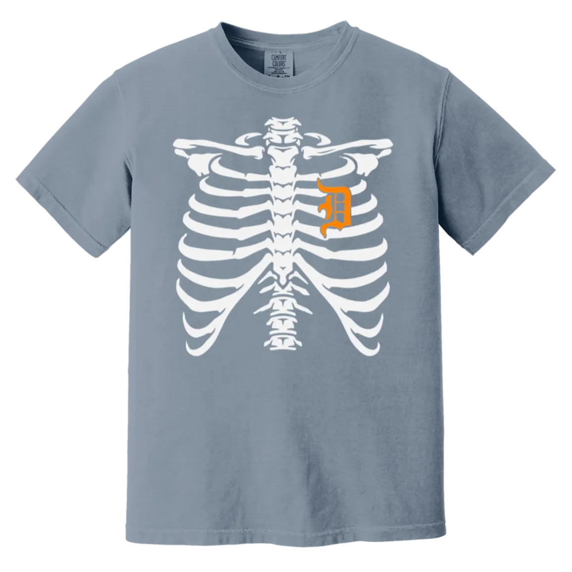 Detroit Heart Skeleton - White Orange Vintage Washed T-Shirt