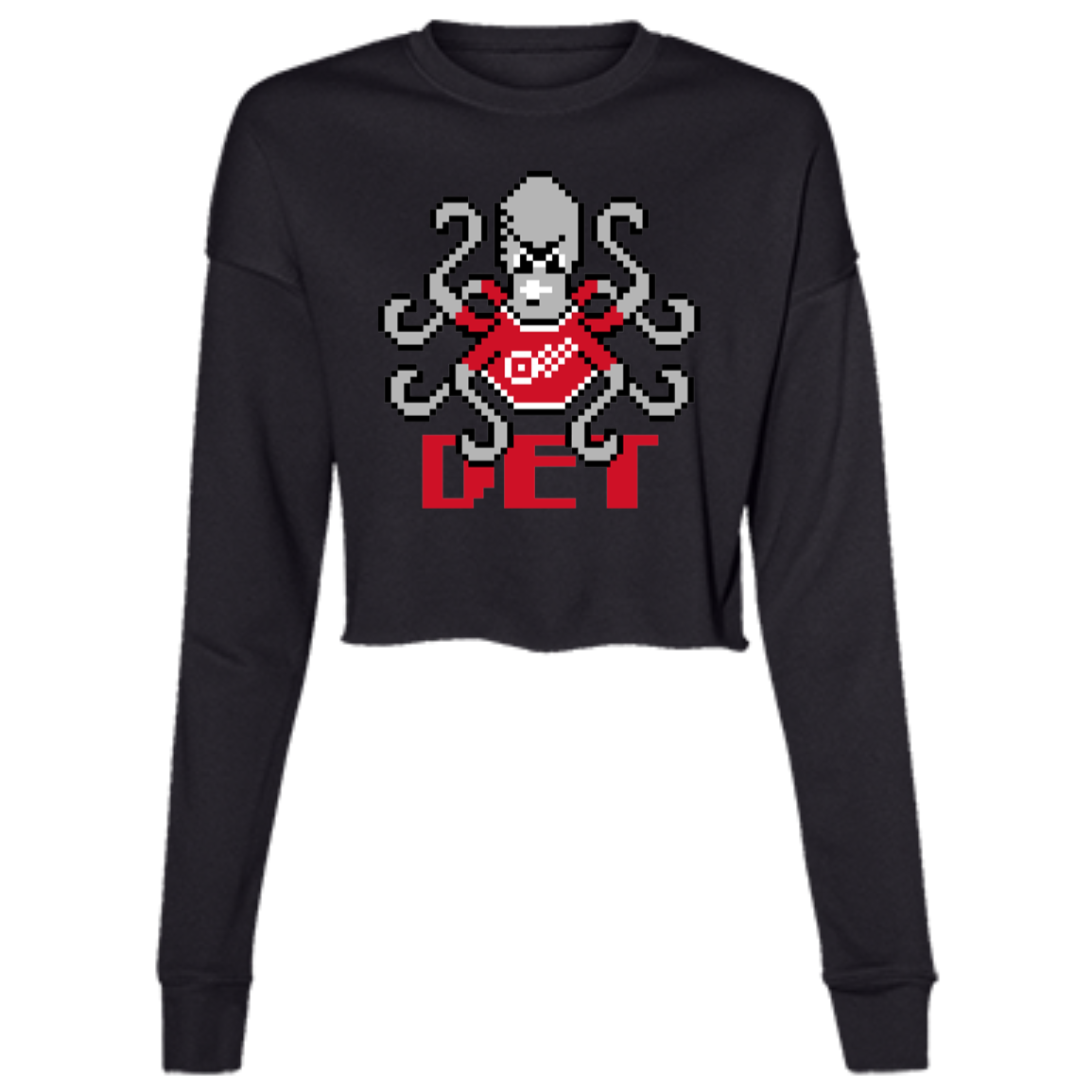 8bit Det Octopus - Red Women's Cropped Crewneck Sweatshirt