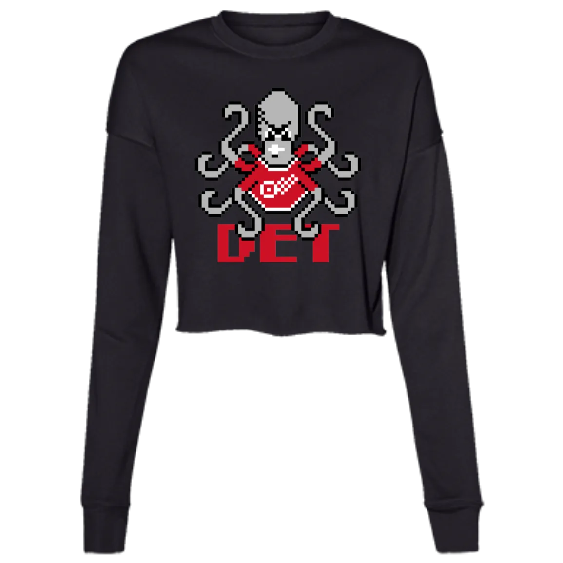 8bit Det Octopus - Red Women's Cropped Crewneck Sweatshirt
