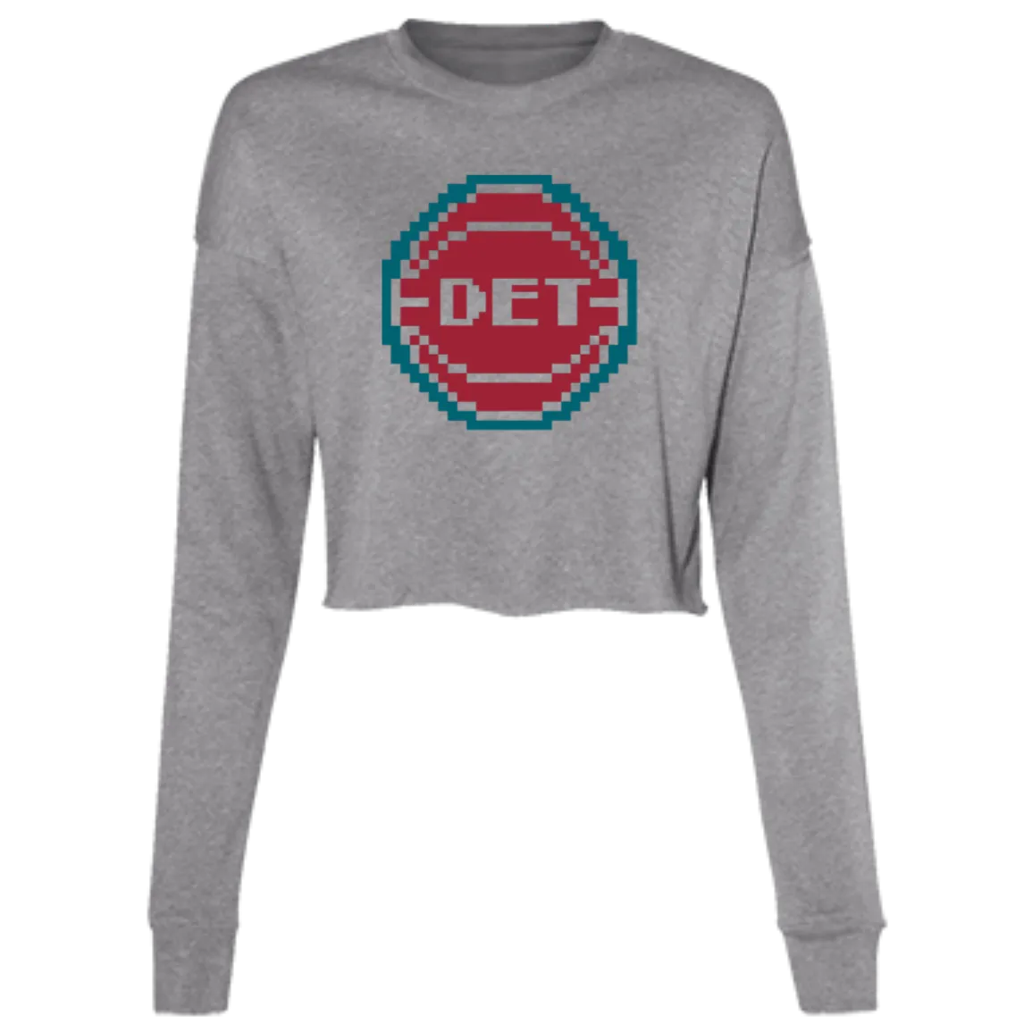 8bit Detroit Basketball - Teal Women's Cropped Crewneck Sweatshirt